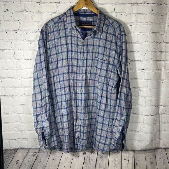 Johnston & Murphy Plaid Button Down shirt L Large Blue - Picture 1 of 7